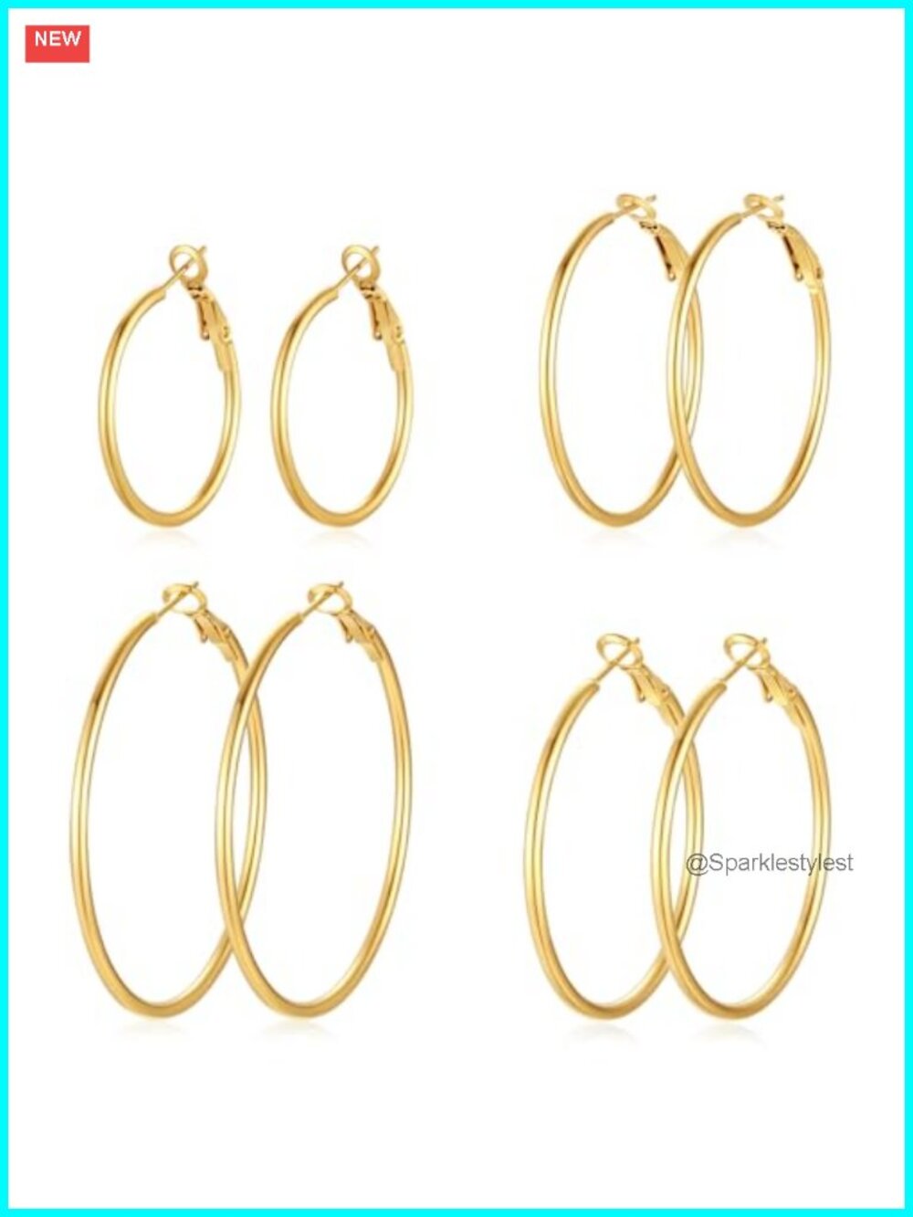 4 Pairs Gold Plated Hoop Earrings Set Hypoallergenic Lightweight Women's Jewelry